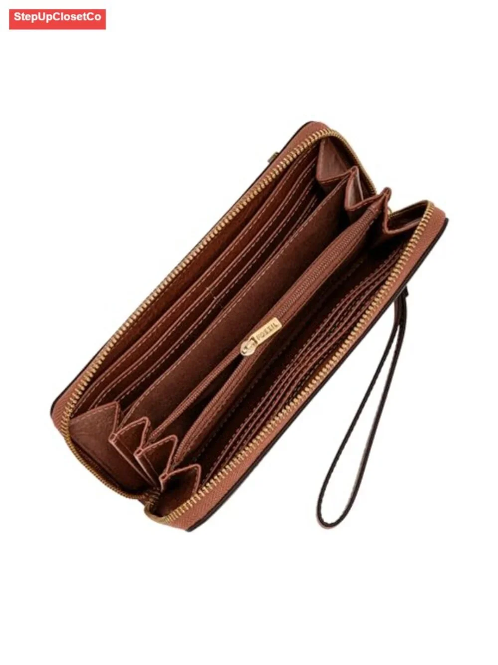 LiteHide Leather RFID-Blocking Zip Around Clutch Wallet with Wristlet Strap